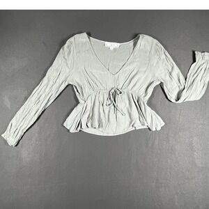 Coquette Cottagecore Peplum Top XS Sage Green Tie Waist Blouse Soft Feminine‎